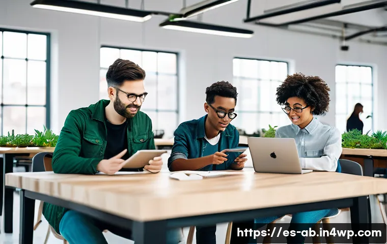 기술 스택에서의 지속 가능한 개발 전략 - **Prompt:** A diverse group of young, tech-savvy individuals (wearing stylish, casual clothing like ...