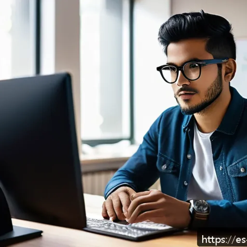 최고의 기술 스택을 위한 추천 서적 - A modern software developer workspace scene featuring a young Hispanic professional in casual attire...