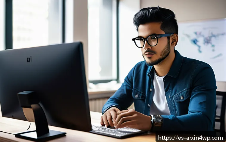 최고의 기술 스택을 위한 추천 서적 - A modern software developer workspace scene featuring a young Hispanic professional in casual attire...